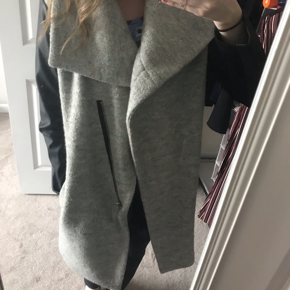 leather sleeve wool coat